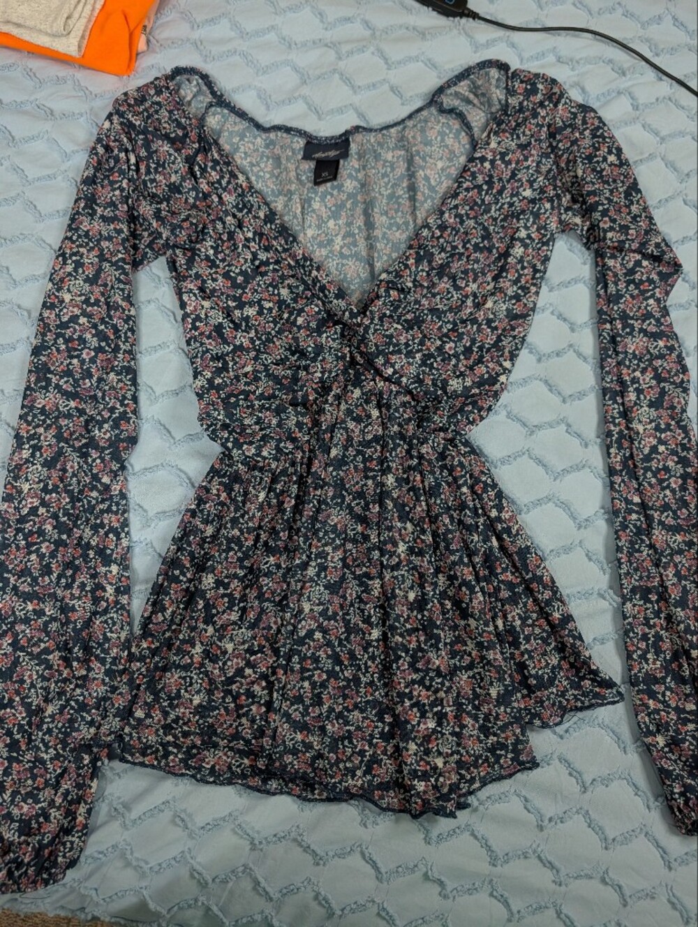Daytrip Black Floral Tie-Front Long Sleeve Top